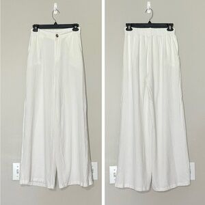 White Wide Leg Linen-Blend Pants - Size S (25W)